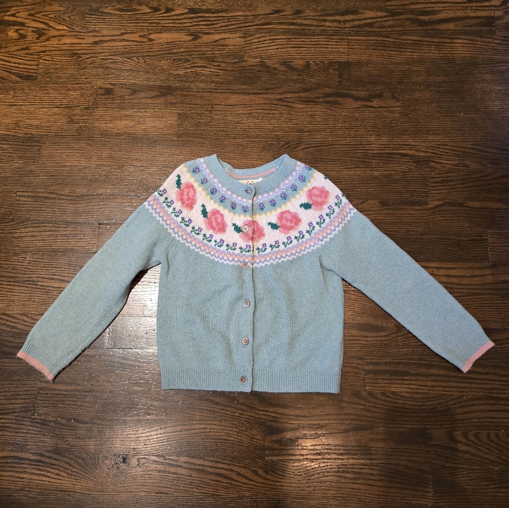 Boden Blue Cardigan with Floral Yoke